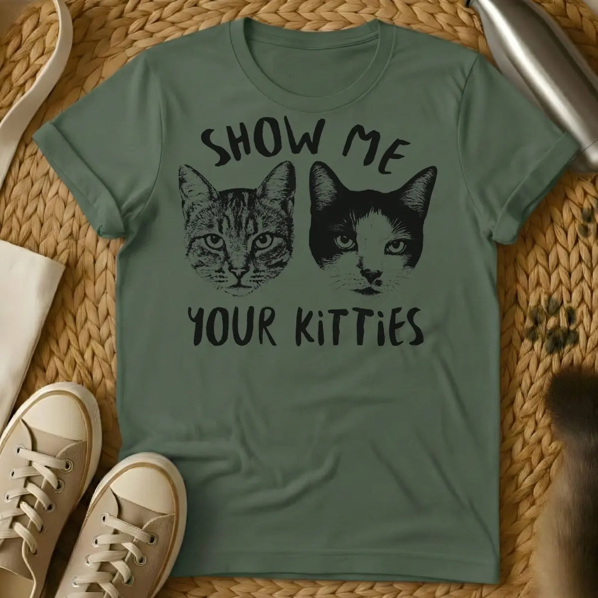 Show Me Your Kitties Shirt - Military Green Cat T-Shirt