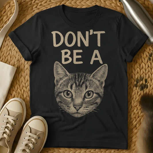 Don't Be a Cat Shirt - Black T-Shirt - dry wit animal, feline defiance, ironic cat advice