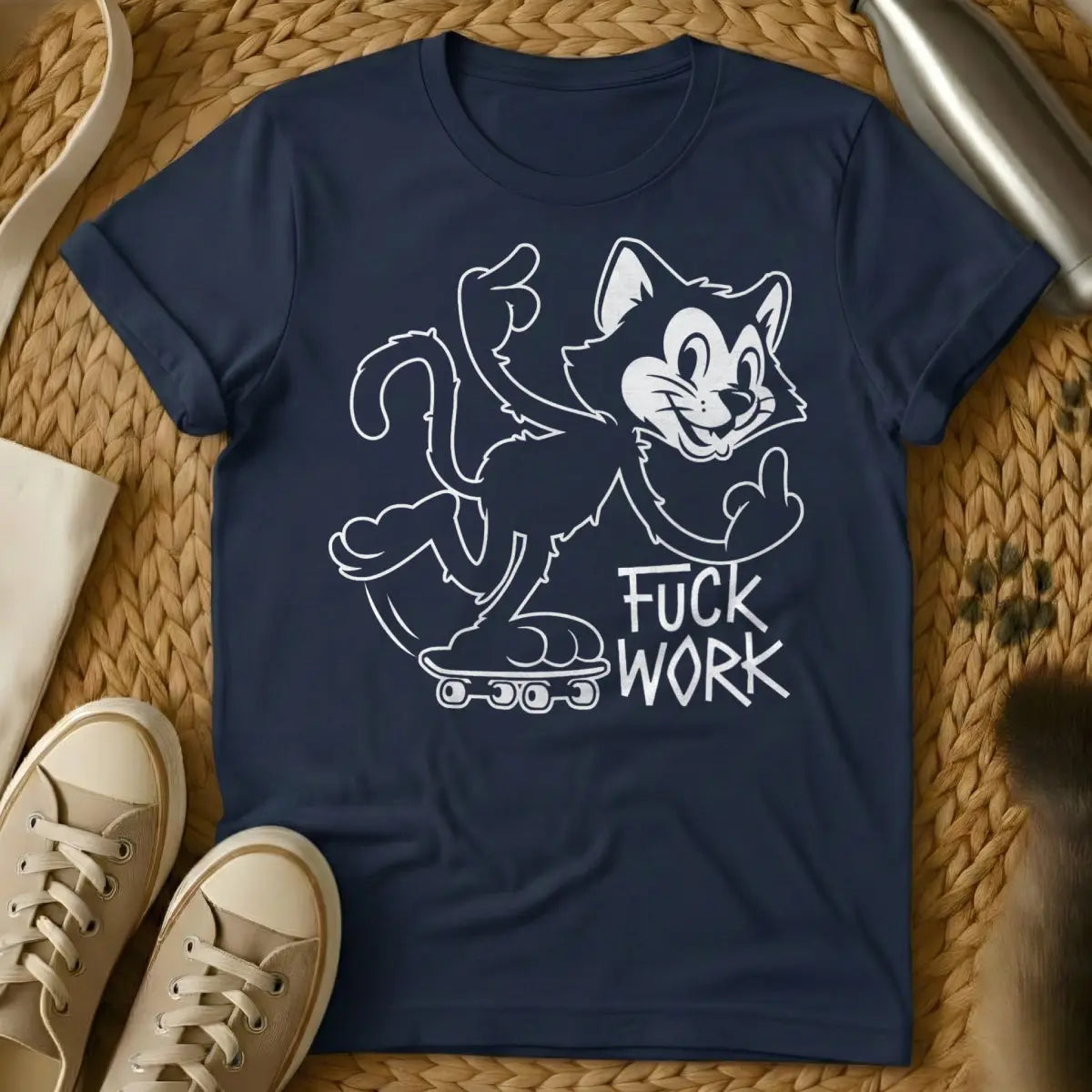 Work Hate Tee - Navy Cat T-Shirt