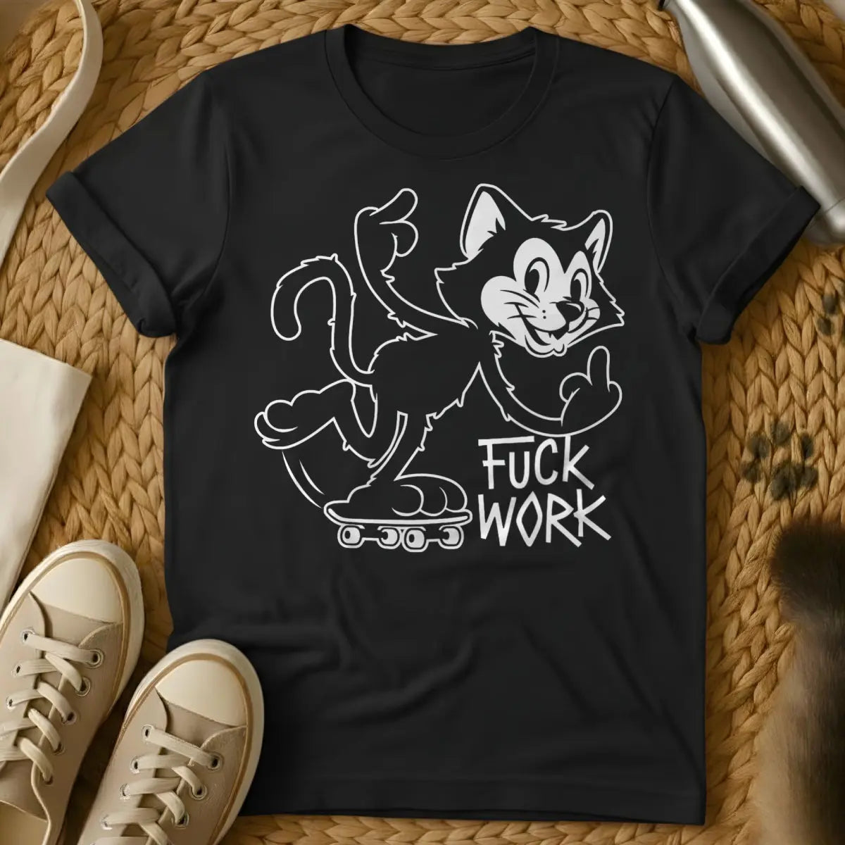 Work Hate Tee - Black Cat T-Shirt