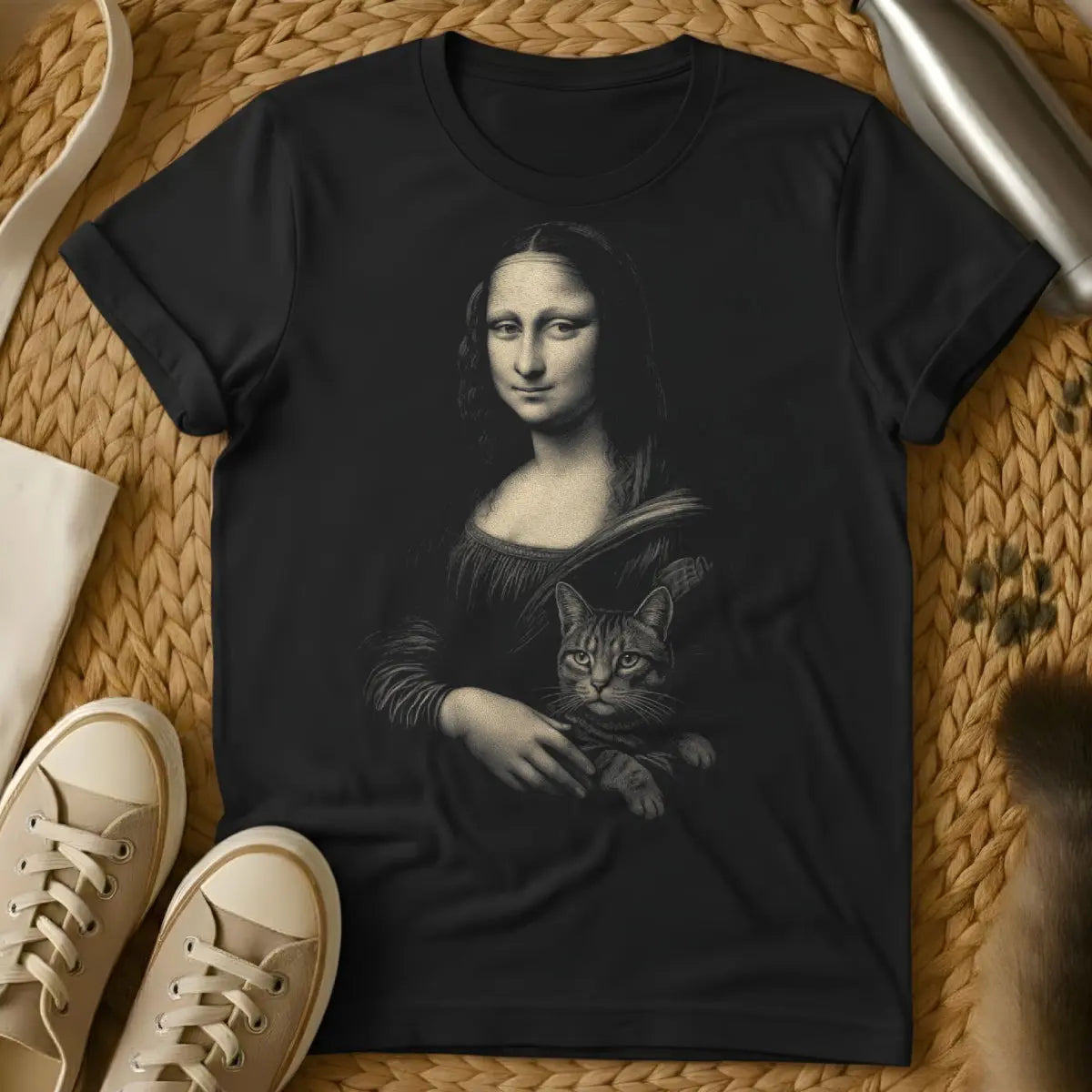 Mona Lisa Cat Shirt - Black Cat T-Shirt
