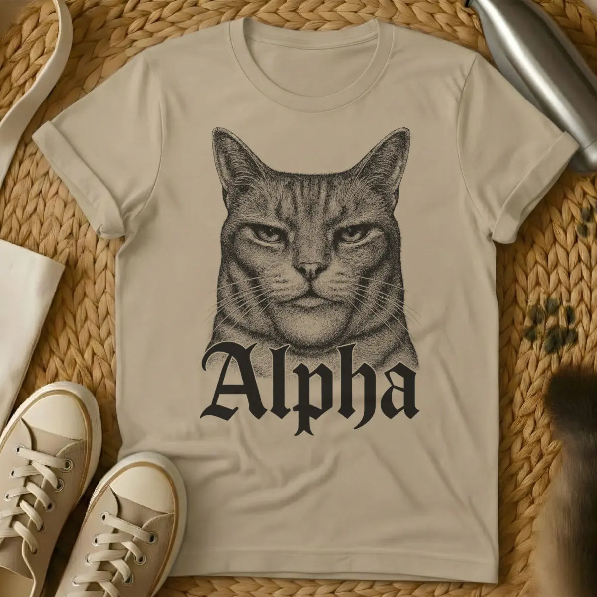 Alpha Cat Shirt - Sand T-Shirt - cat royalty humor, feline overlord, household hierarchy cat