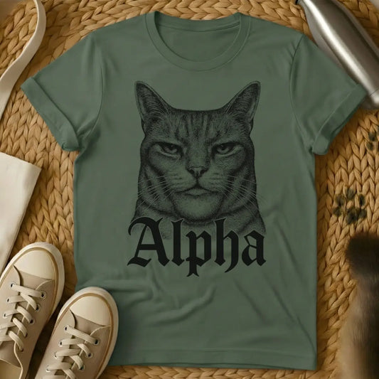 Alpha Cat Shirt - Military Green T-Shirt - cat royalty humor, feline overlord, household hierarchy cat