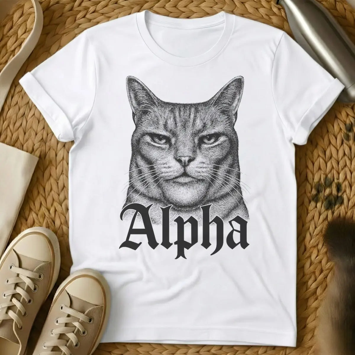 Alpha Cat Shirt - White T-Shirt - cat royalty humor, feline overlord, household hierarchy cat