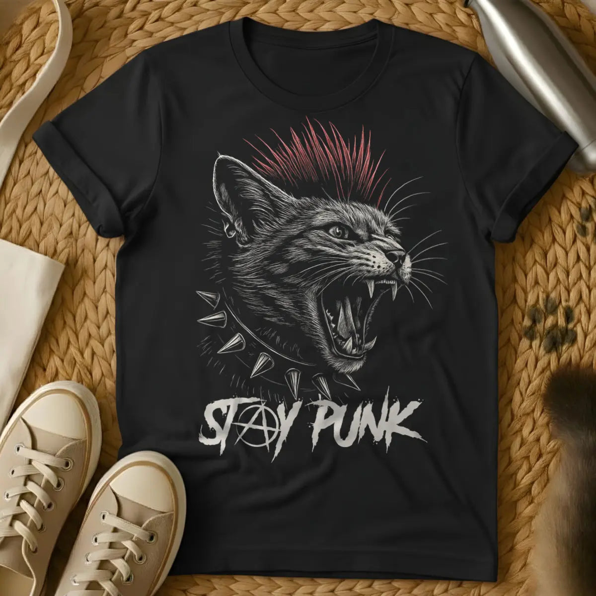 Stay Punk Cat Shirt - Black Cat T-Shirt