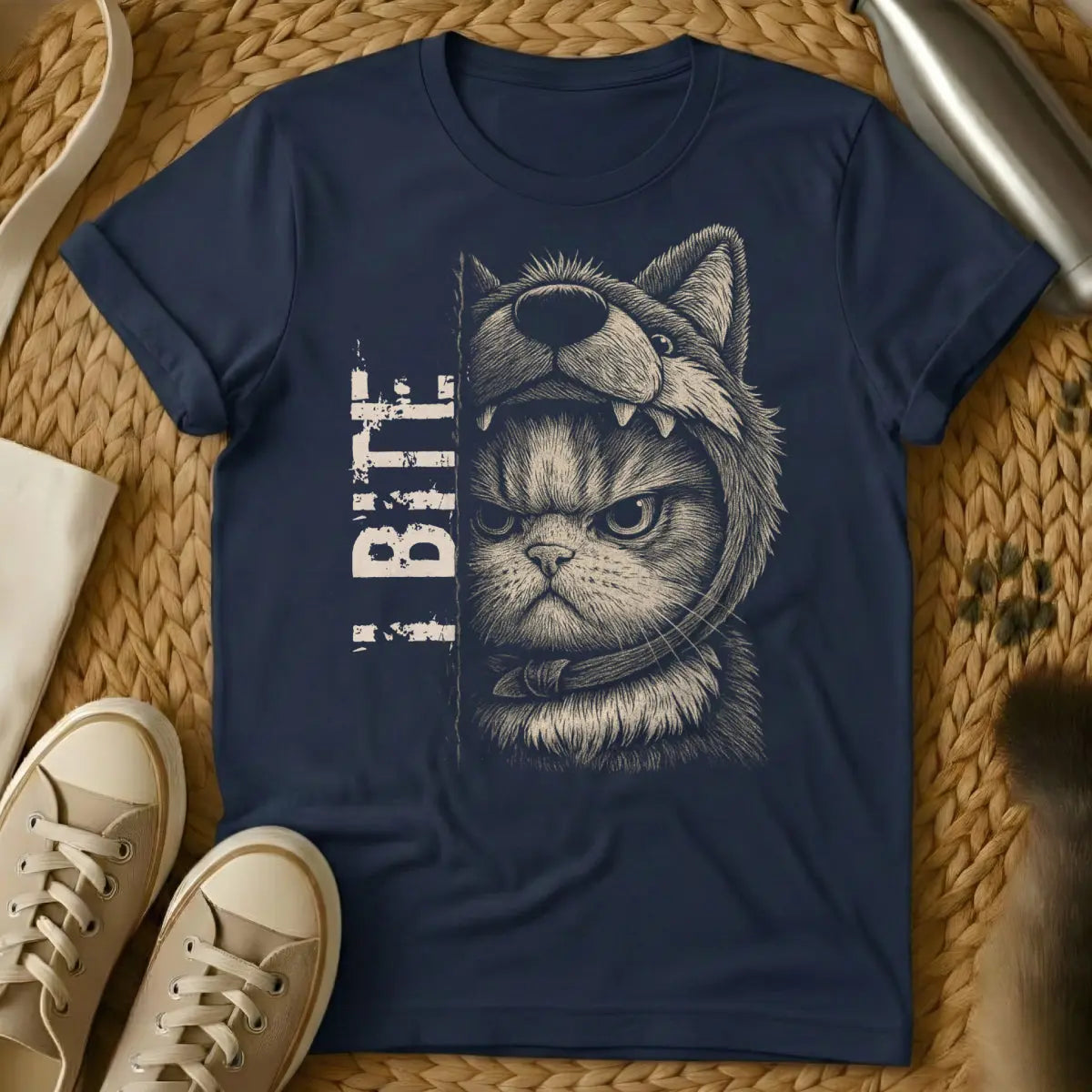I Bite Cat Shirt - Navy Cat T-Shirt