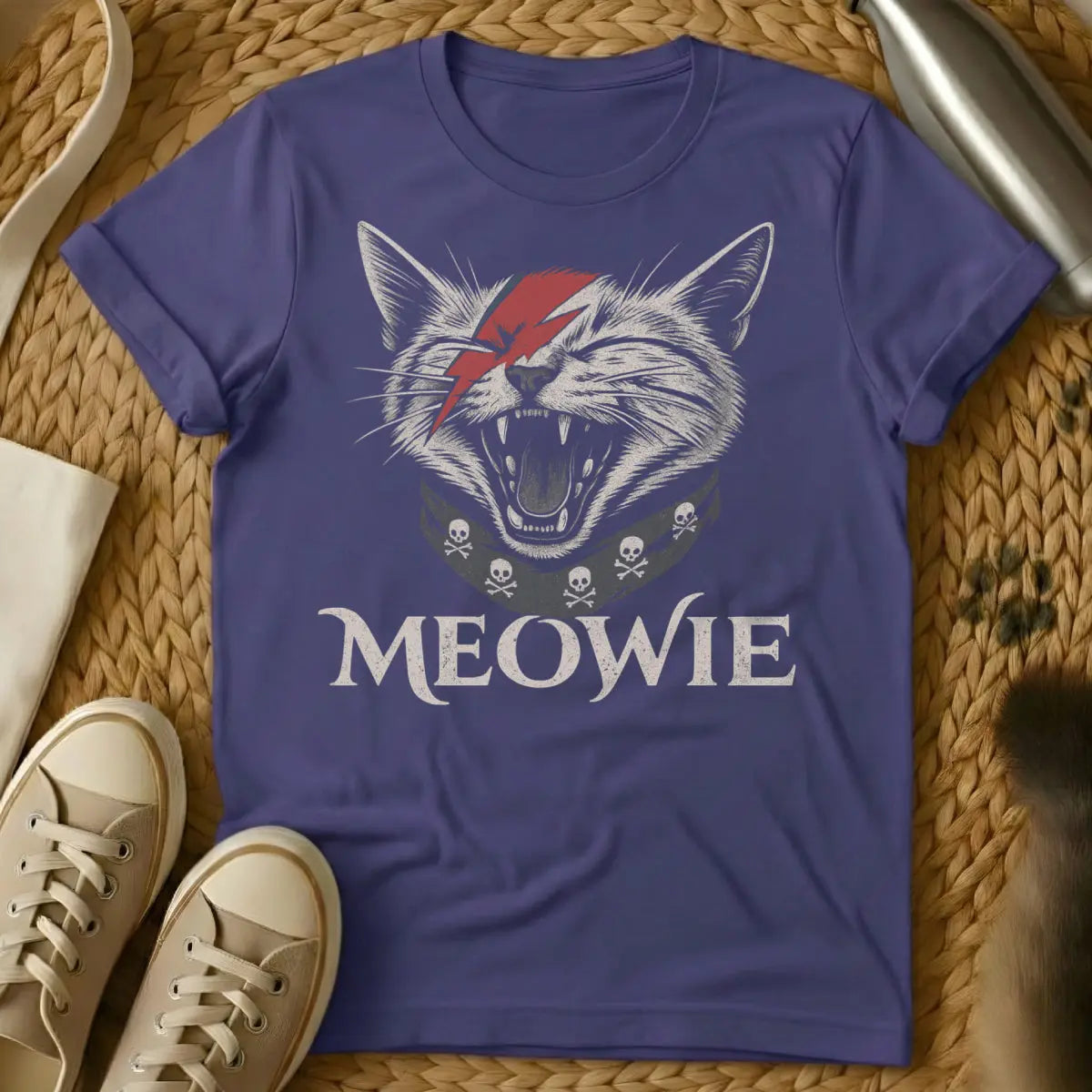 Bowie Cat Shirt - Purple T-Shirt - alien cat art, glam rock aesthetic, music fan art