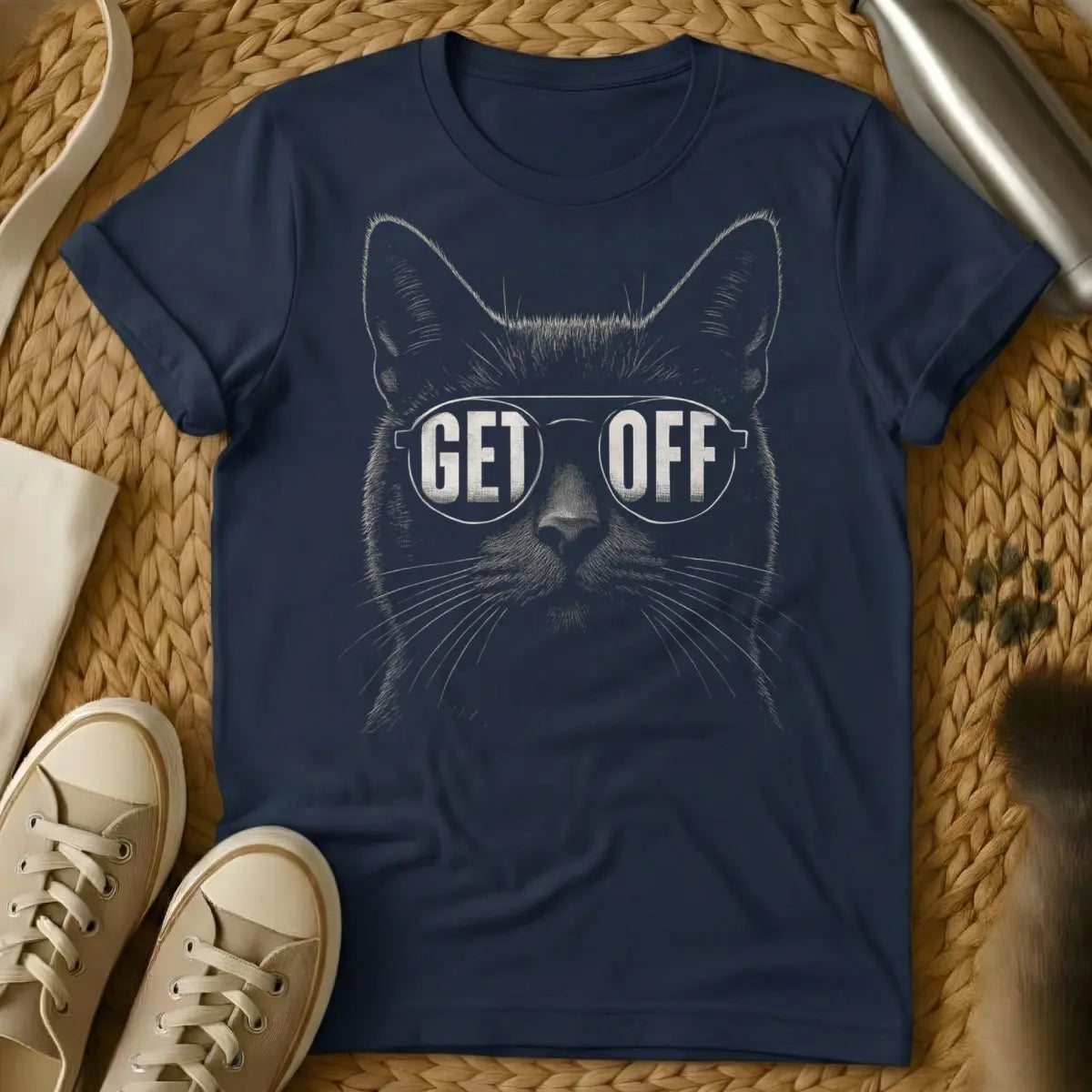 Get Off Cat Shirt - Navy Cat T-Shirt