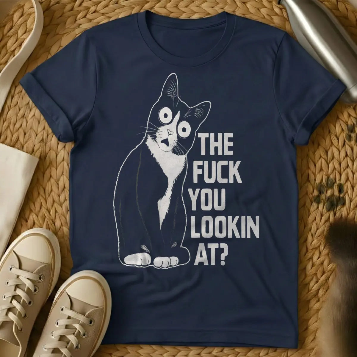 Looking at Cat Shirt - Navy Cat T-Shirt