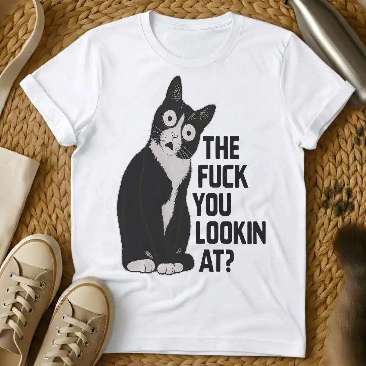 Looking at Cat Shirt - White Cat T-Shirt