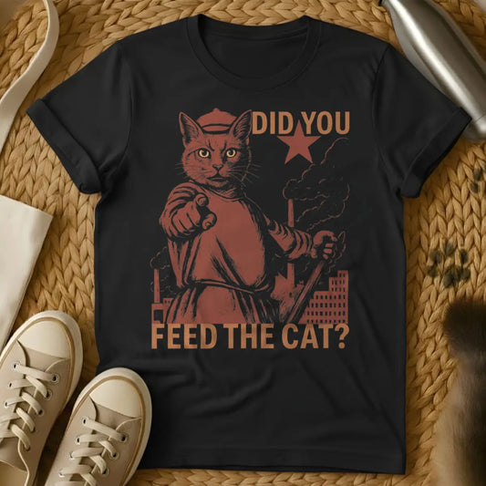 Communist Cat Tee - Black T-Shirt - cat servitude humor, communist satire, historical meme