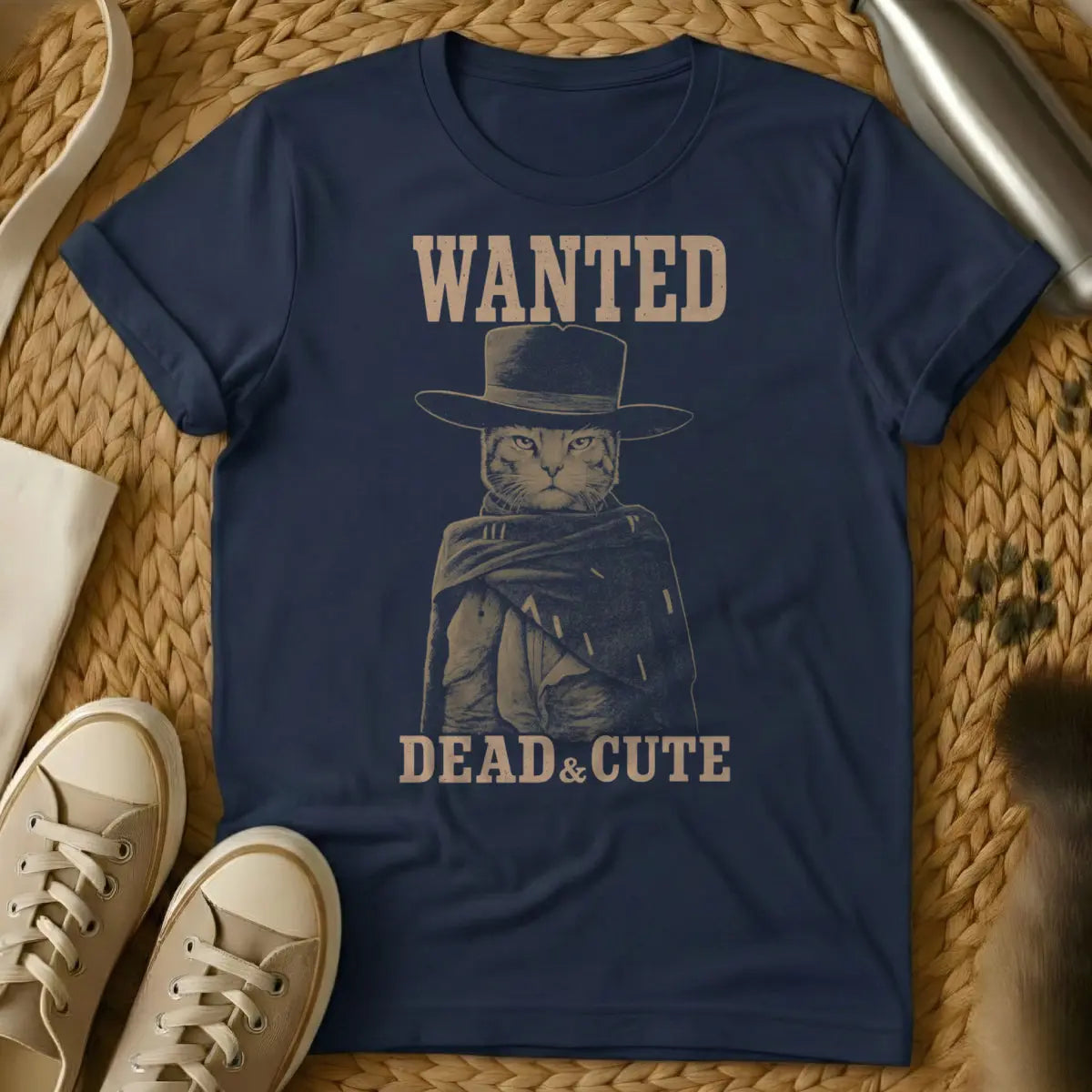 Wanted Cat Shirt - Navy Cat T-Shirt