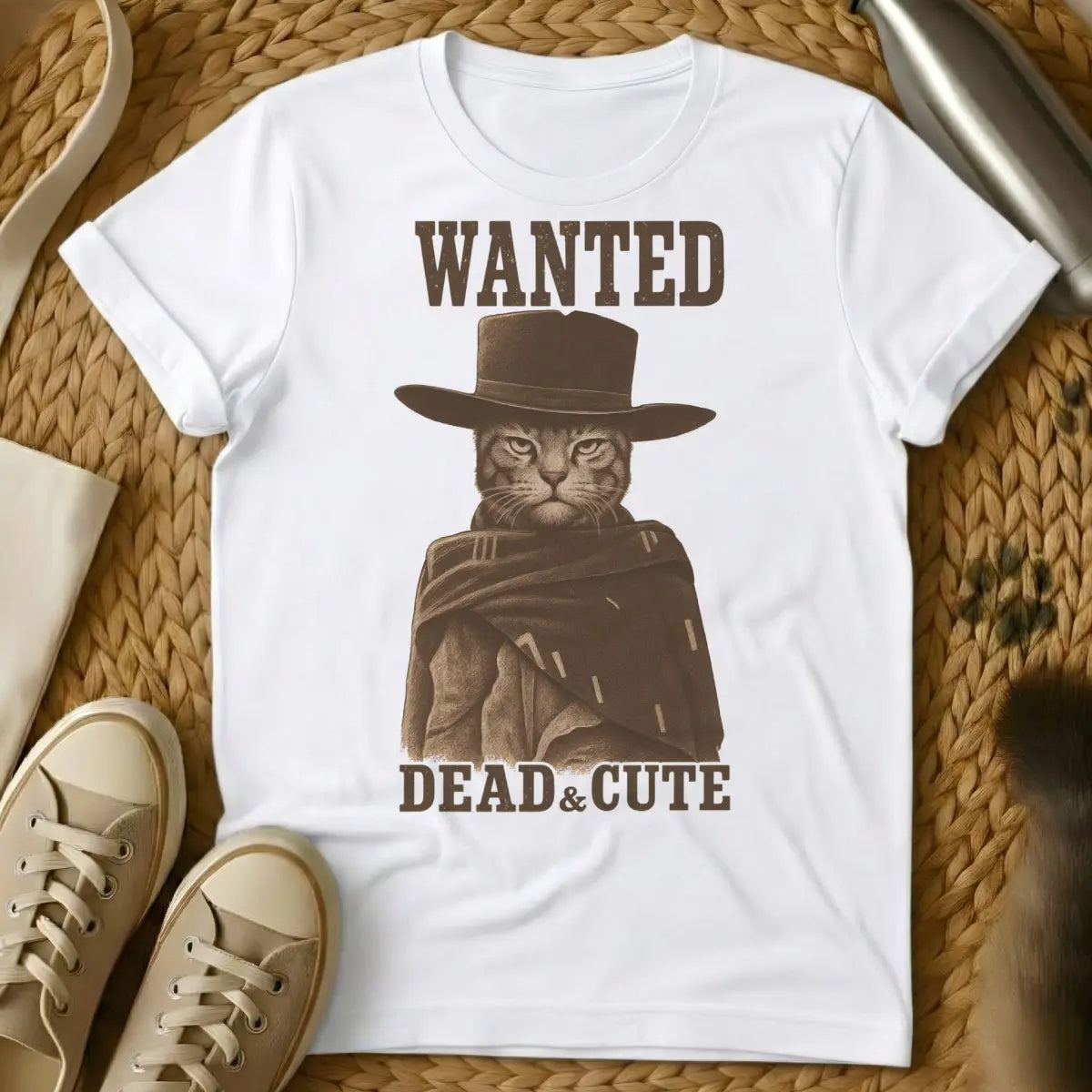 Wanted Cat Shirt - White Cat T-Shirt