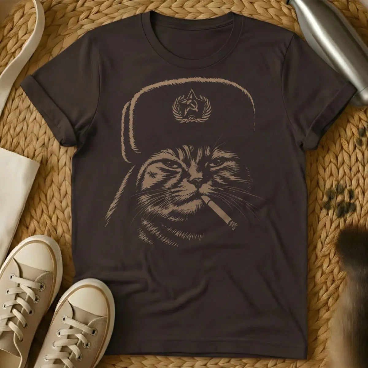 Communist T Shirt - Dark Chocolate T-Shirt - communist cat, marxist humor, political satire tee