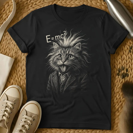 Einstein Cat Shirt - Black T-Shirt - intelligent animal, nerdy cat, physics pun