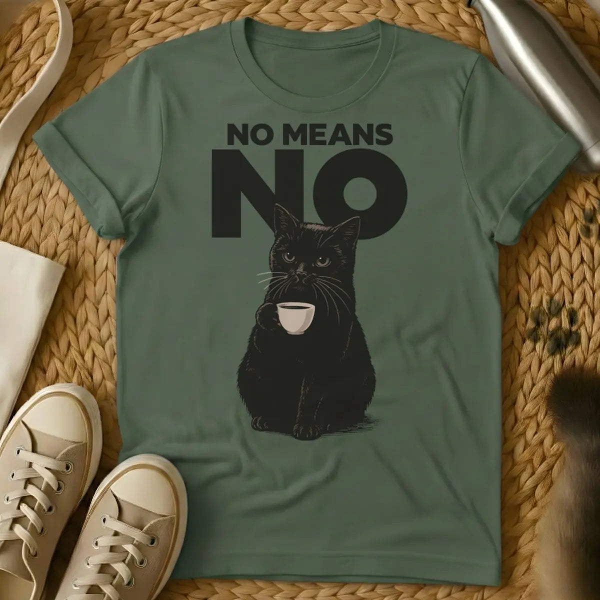 No Means No Shirt - Military Green Cat T-Shirt