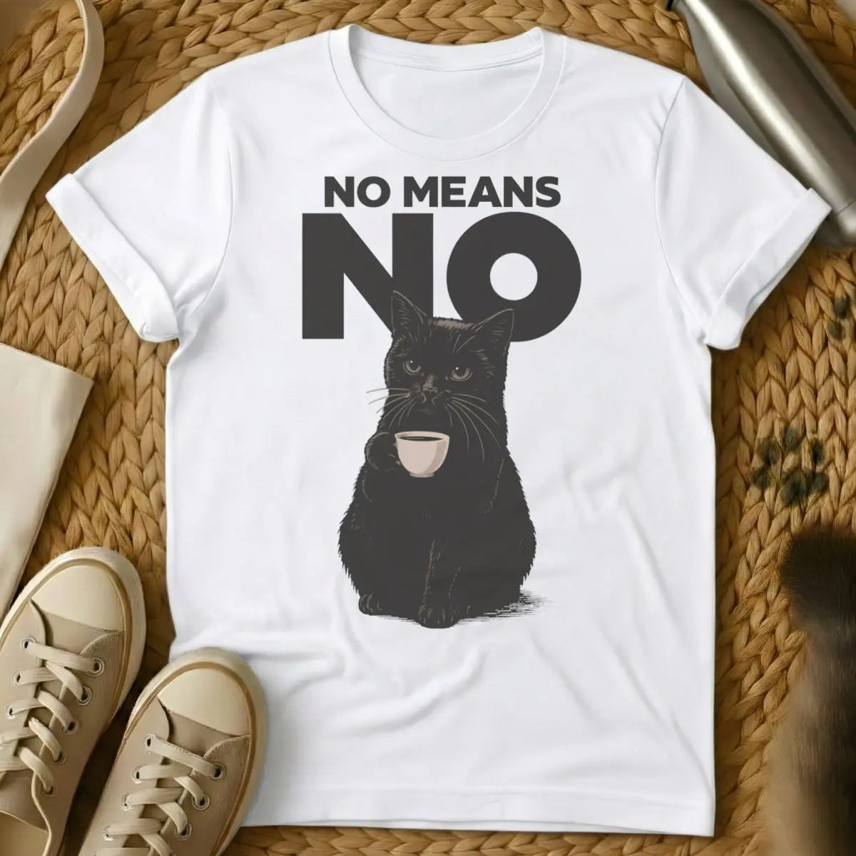 No Means No Shirt - White Cat T-Shirt