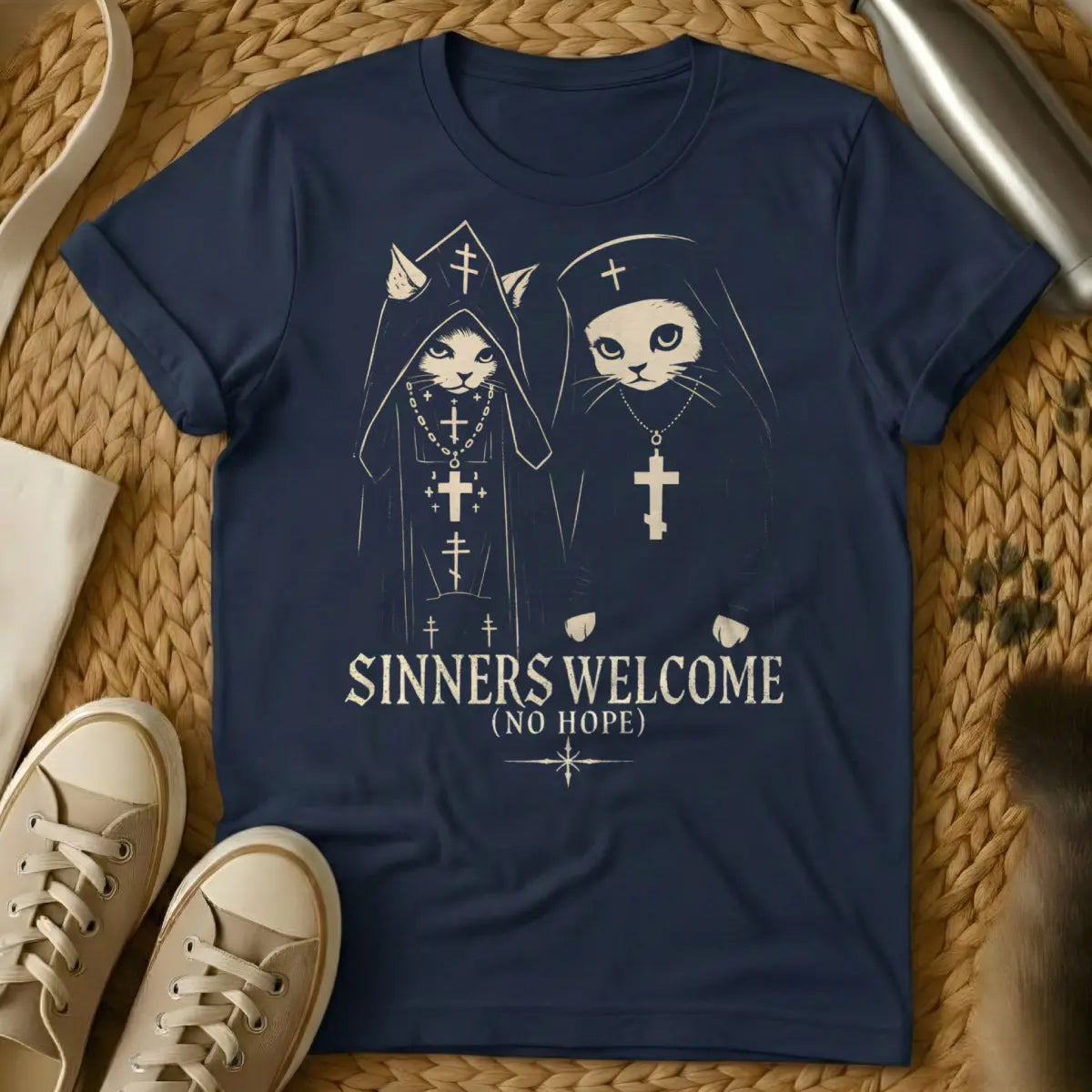 Sinners Cat Shirt - Navy Cat T-Shirt
