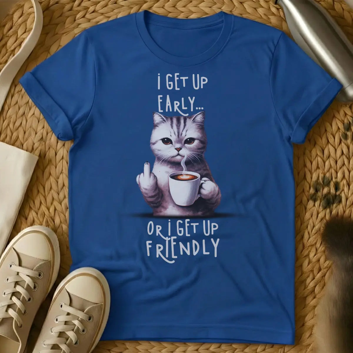 Wake Up Cat T-Shirt - Blue Cat T-Shirt