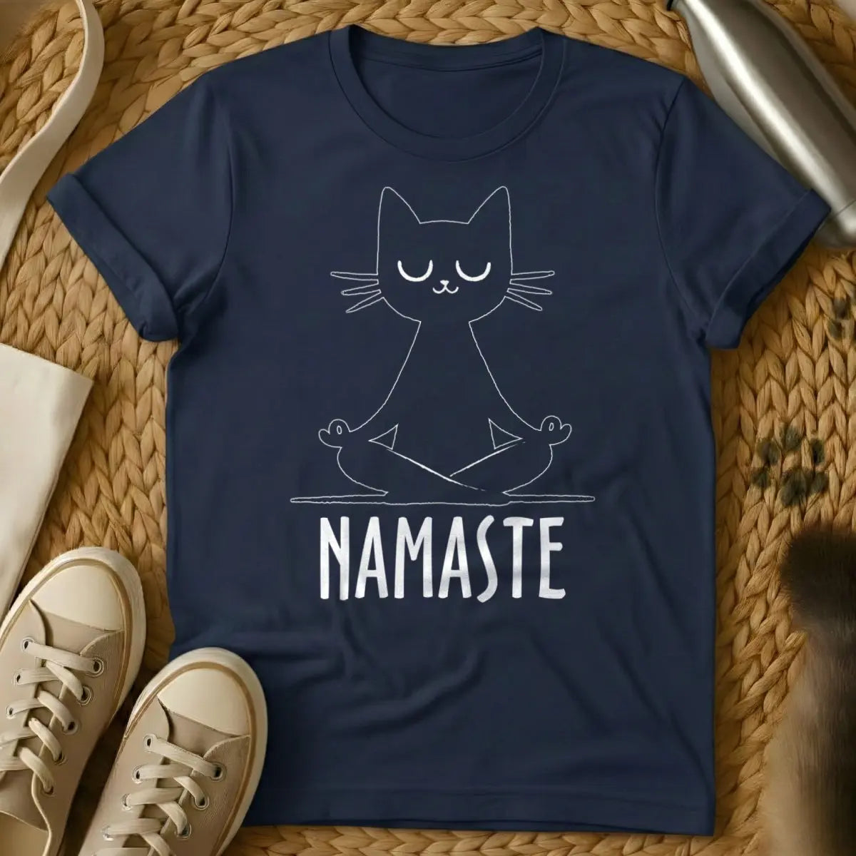 Namaste Cat T-Shirt - Navy Cat T-Shirt