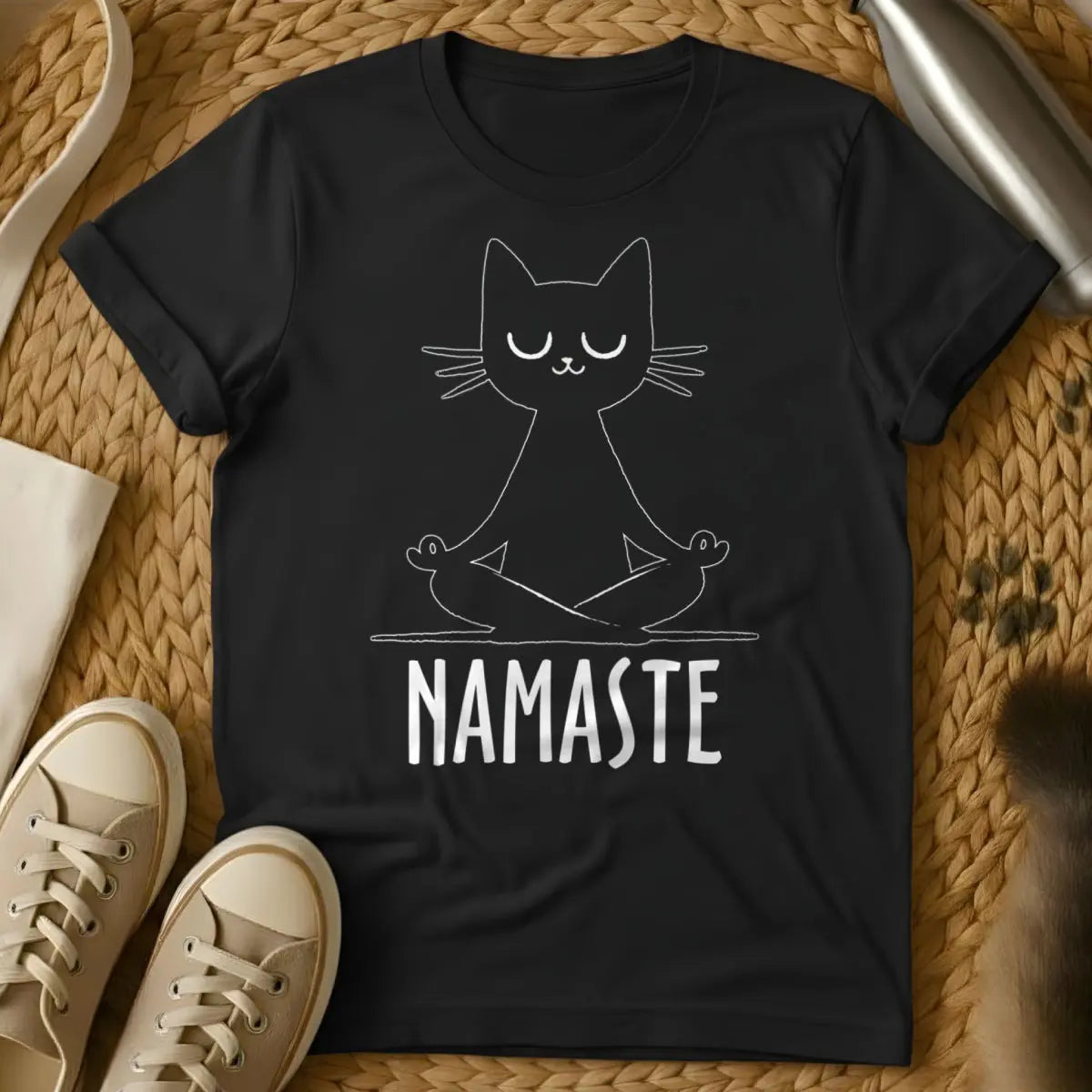 Namaste Cat T-Shirt - Black Cat T-Shirt