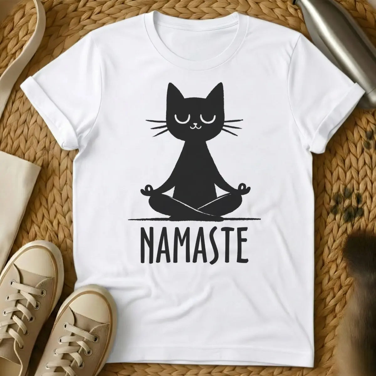 Namaste Cat T-Shirt - White Cat T-Shirt