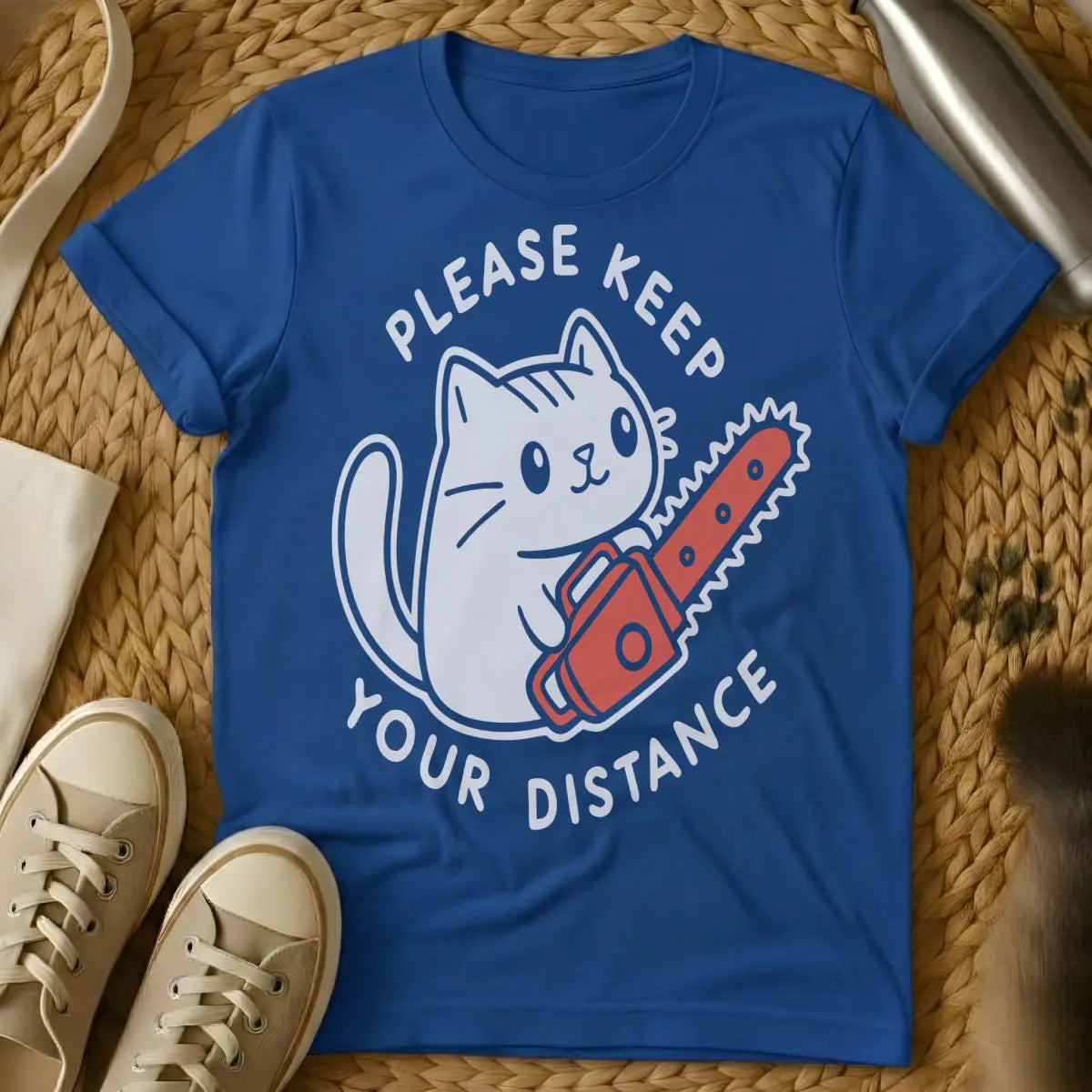 Keep Distance Cat T-Shirt - Blue Cat T-Shirt