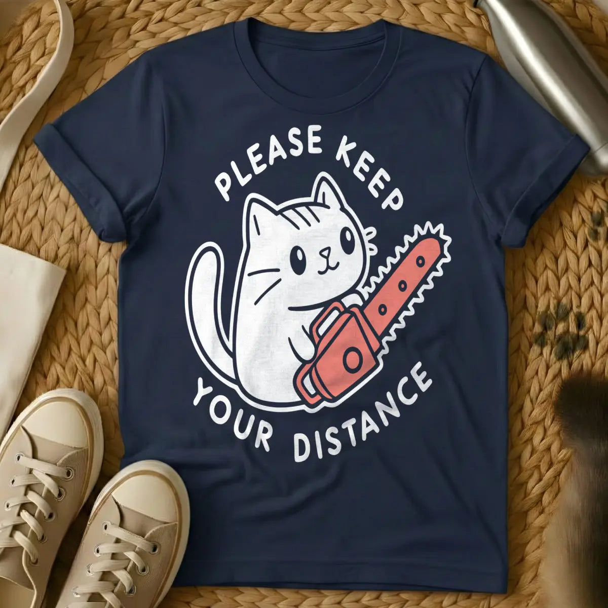Keep Distance Cat T-Shirt - Navy Cat T-Shirt