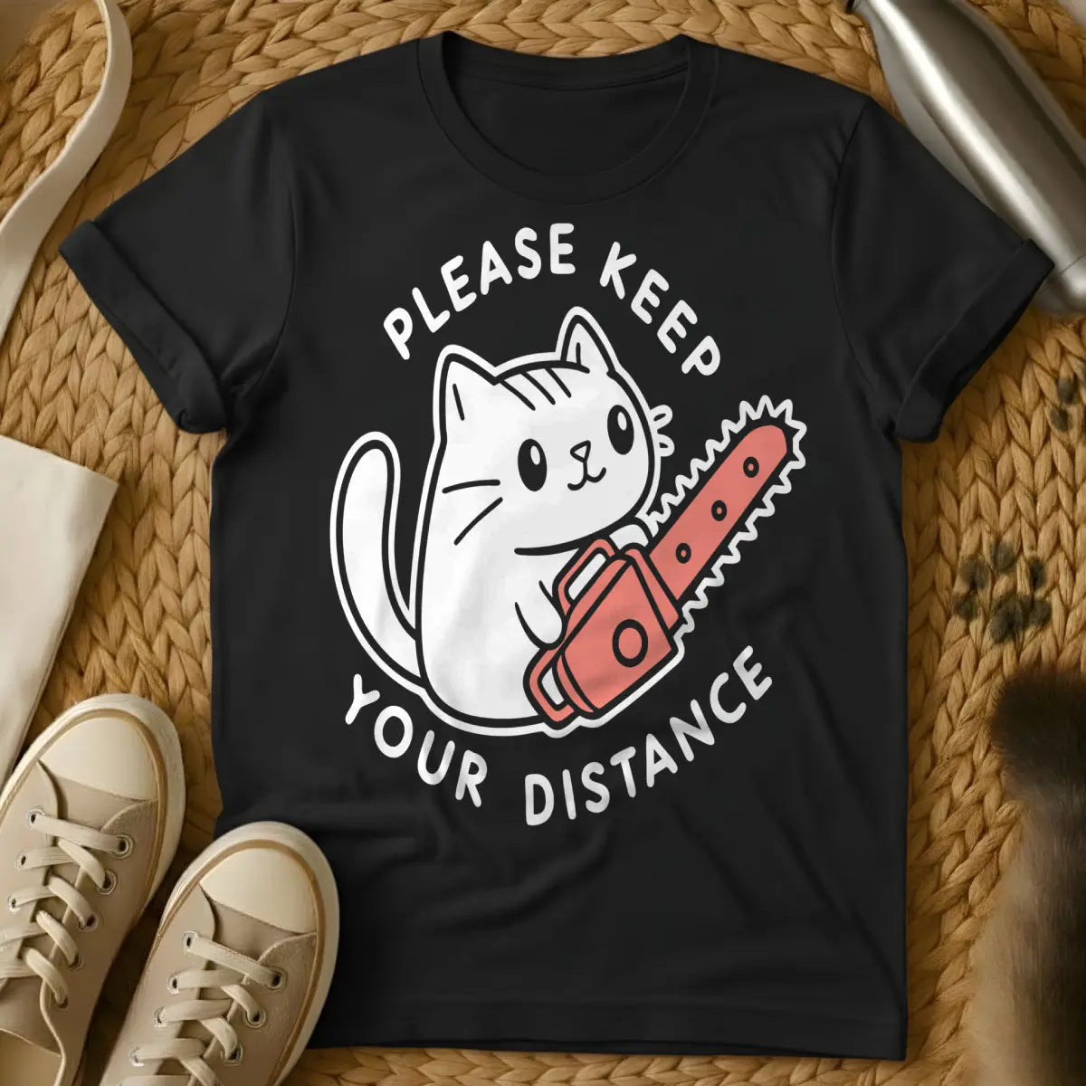 Keep Distance Cat T-Shirt - Black Cat T-Shirt