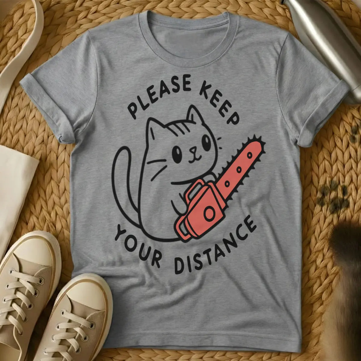 Keep Distance Cat T-Shirt - Gray Cat T-Shirt
