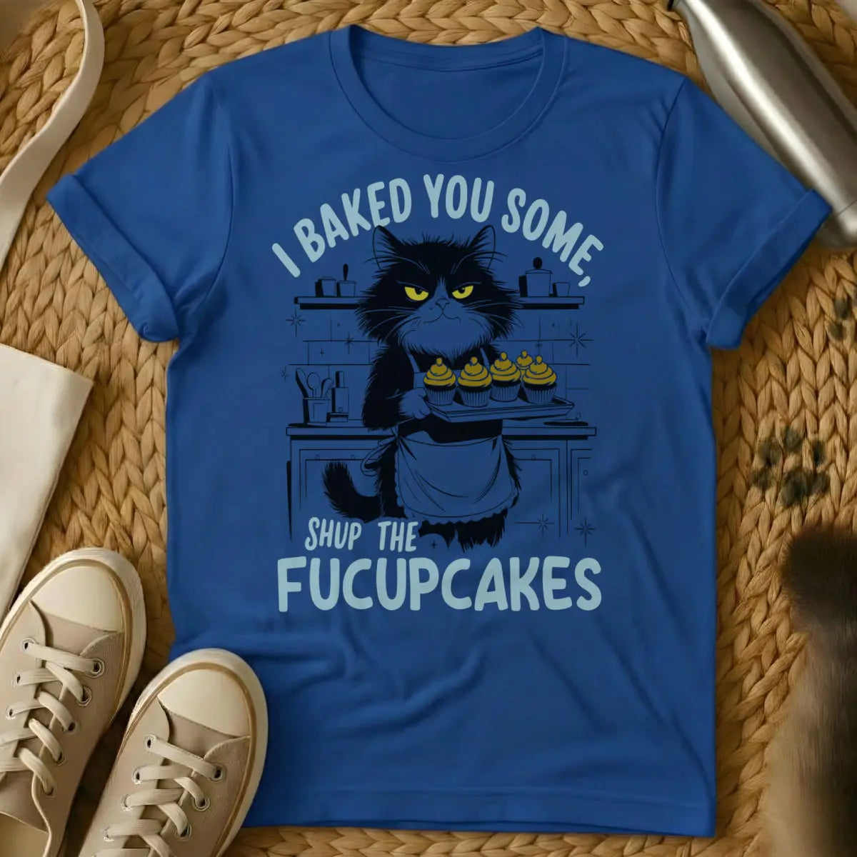 Cake Cat T-Shirt - Blue T-Shirt - birthday cake bandit, cat food dominance, food thief cat