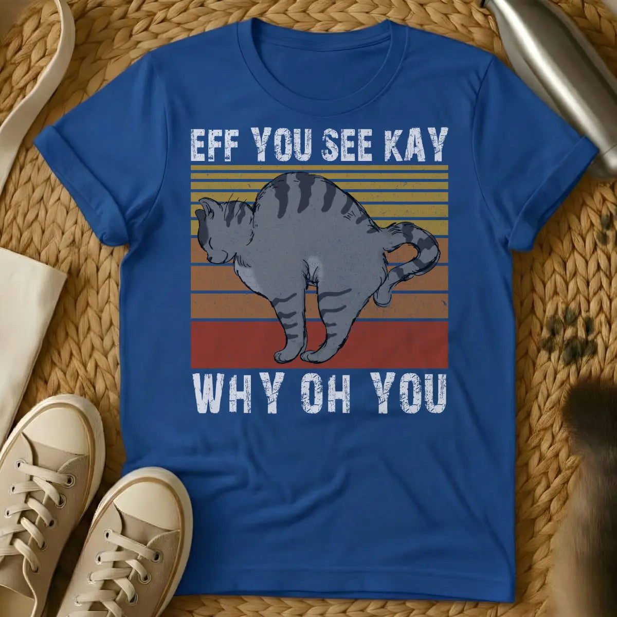 Eff You See Kay Cat Shirt - Blue T-Shirt - censored swear word, euphemism humor, grumpy cat aesthetic