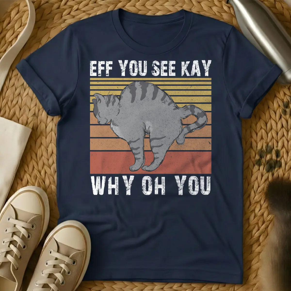 Eff You See Kay Cat Shirt - Navy T-Shirt - censored swear word, euphemism humor, grumpy cat aesthetic