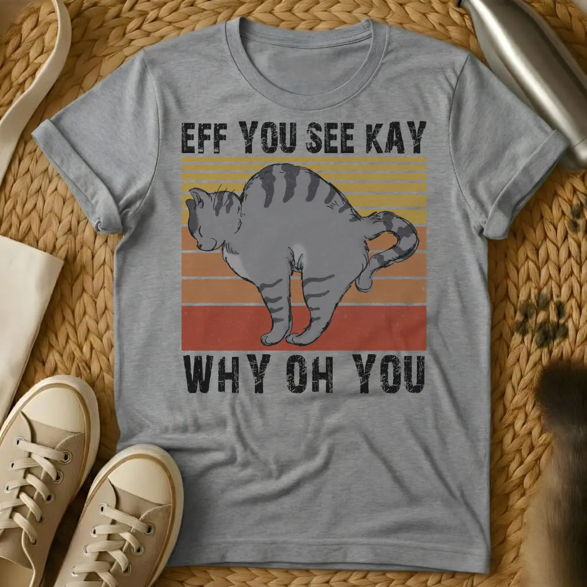 Eff You See Kay Cat Shirt - Gray T-Shirt - censored swear word, euphemism humor, grumpy cat aesthetic