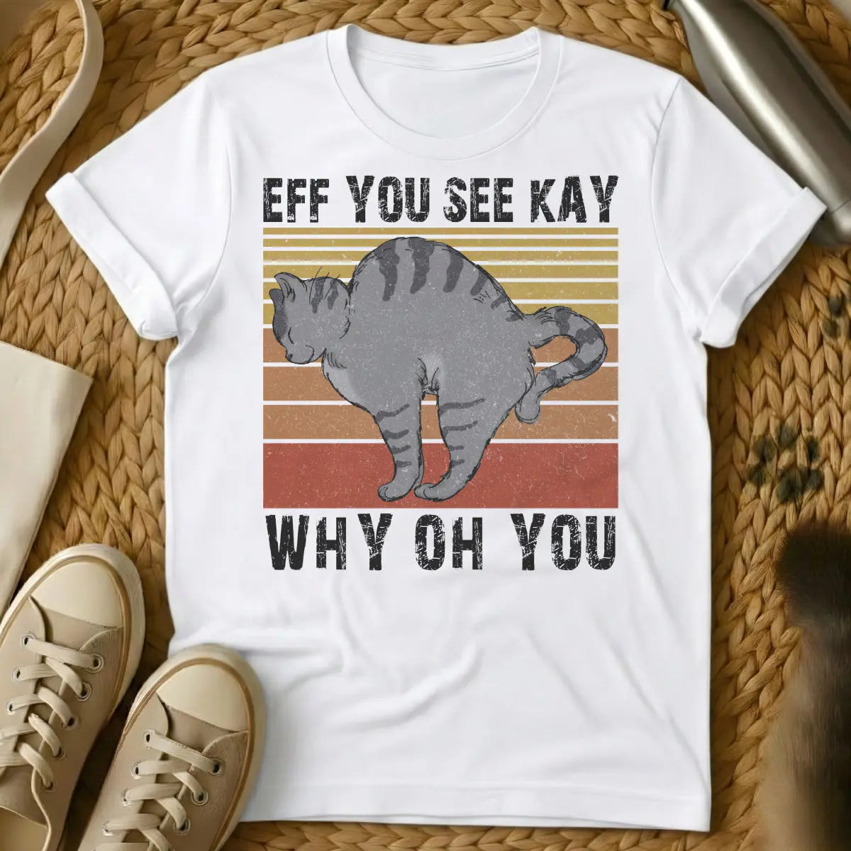 Eff You See Kay Cat Shirt - White T-Shirt - censored swear word, euphemism humor, grumpy cat aesthetic
