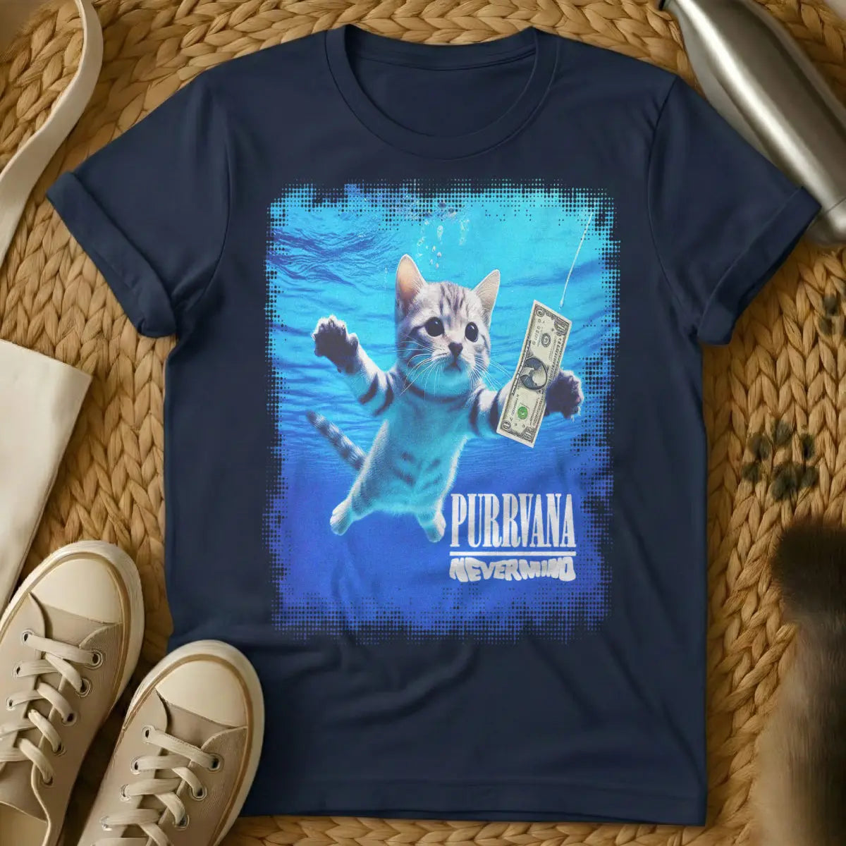 Nirvana Nevermind Cat Shirt - Navy Cat T-Shirt