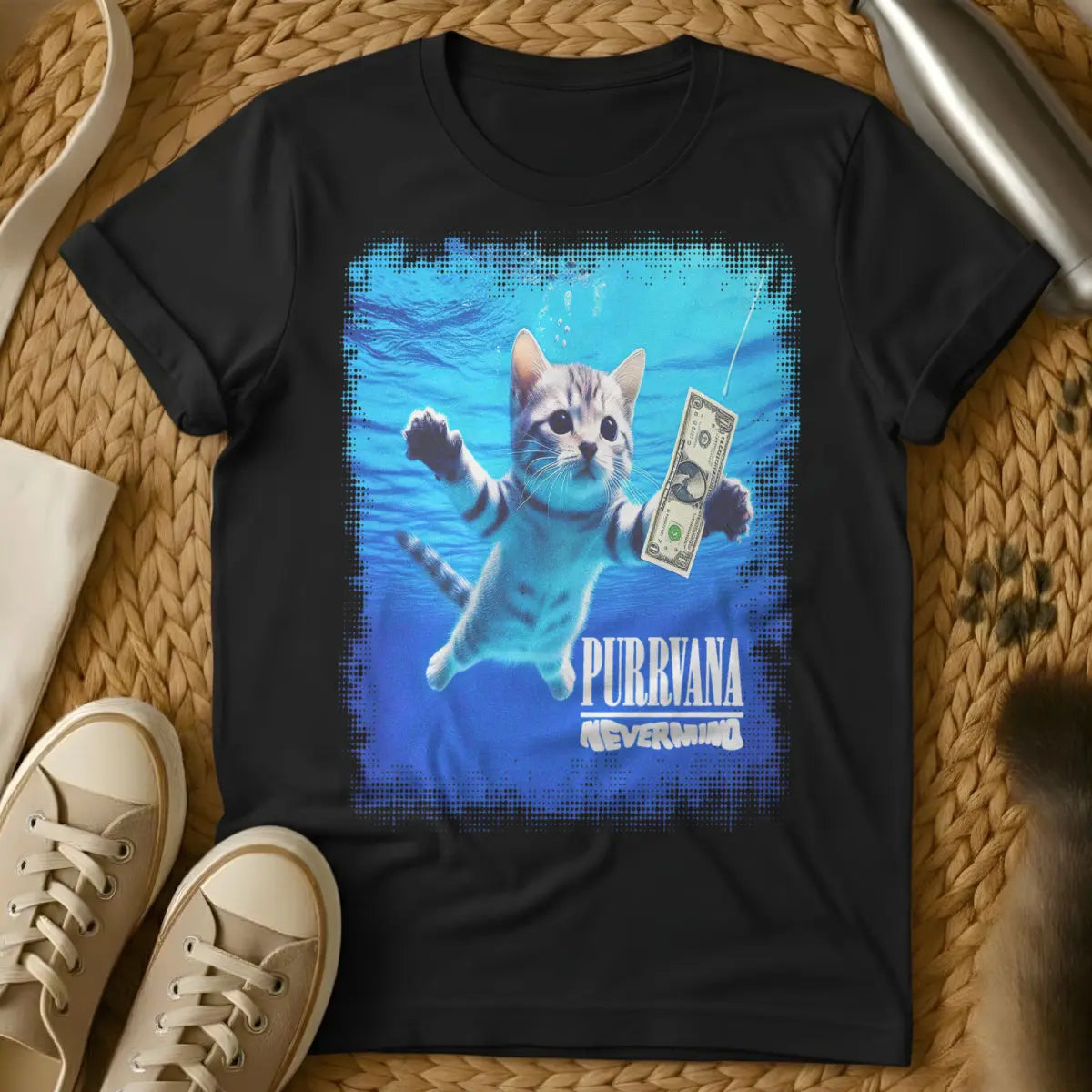 Nirvana Nevermind Cat Shirt - Black Cat T-Shirt