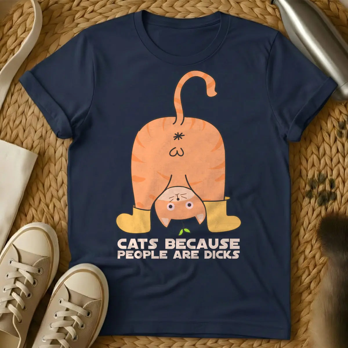 Cat Sarcasm Cat Tee - Navy T-Shirt - deadpan humor apparel, dry wit feline, introvert cat parent