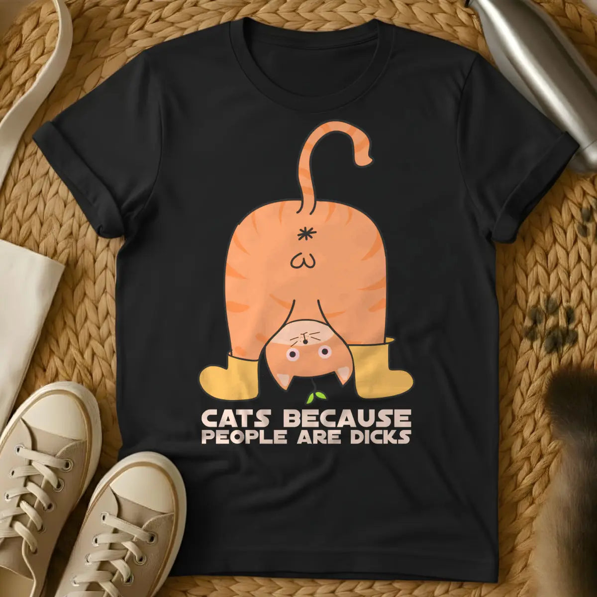 Cat Sarcasm Cat Tee - Black T-Shirt - deadpan humor apparel, dry wit feline, introvert cat parent