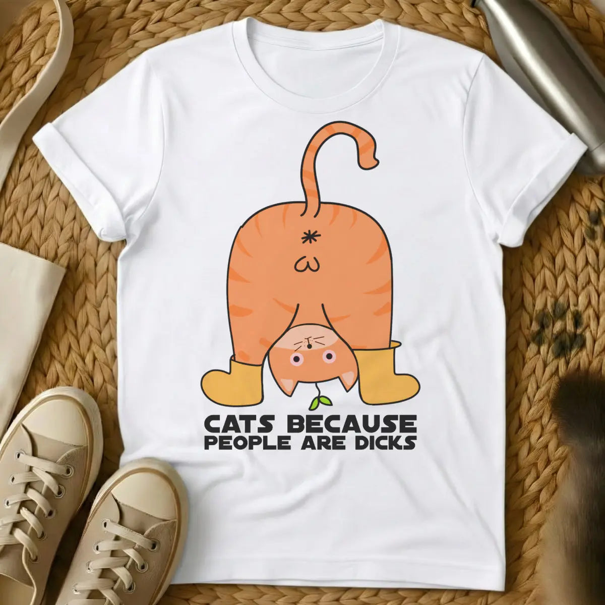Cat Sarcasm Cat Tee - White T-Shirt - deadpan humor apparel, dry wit feline, introvert cat parent