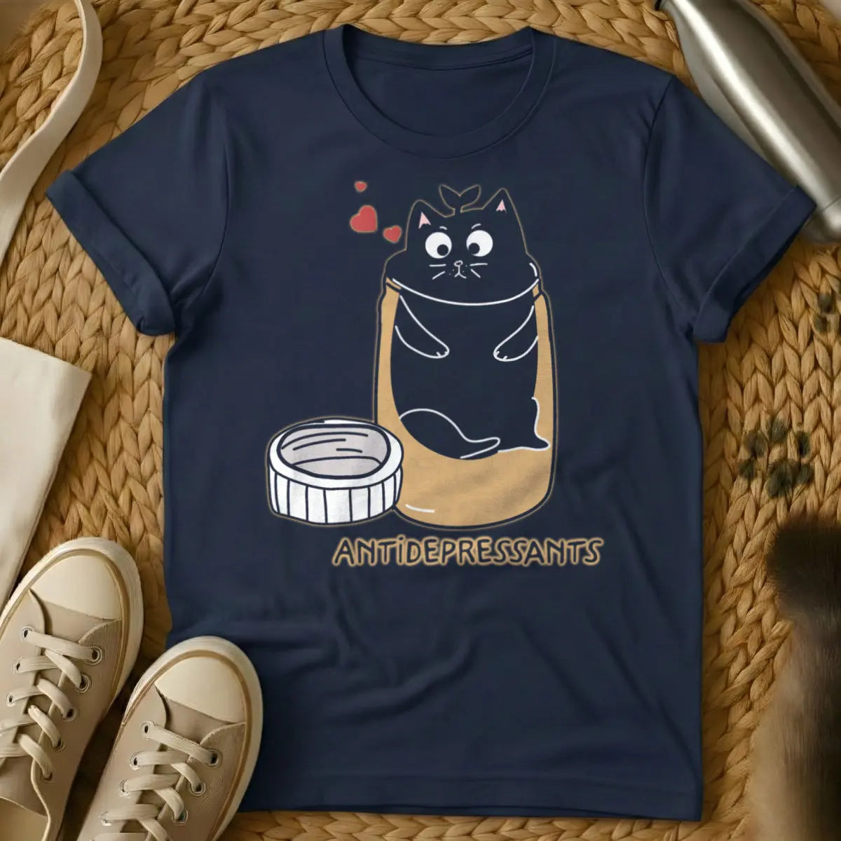 Antidepressants Cat Shirt - Navy T-Shirt - emotional support cat, feline therapy, mental wellness cat