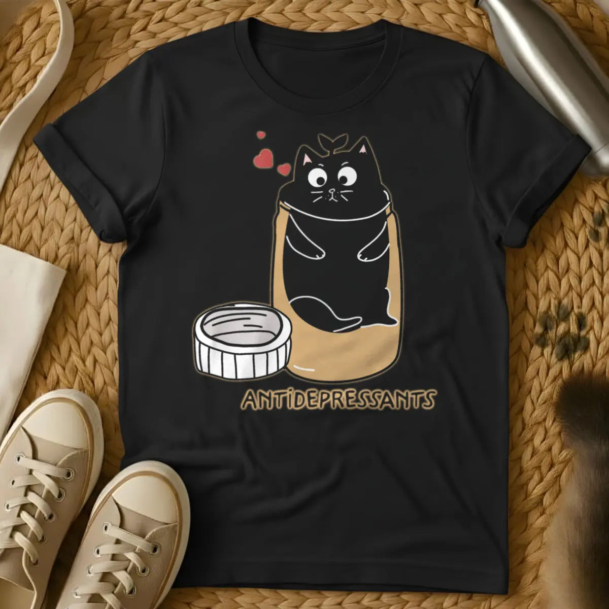 Antidepressants Cat Shirt - Black T-Shirt - emotional support cat, feline therapy, mental wellness cat