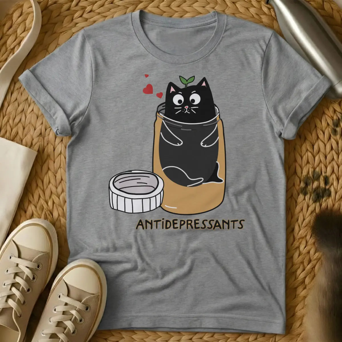 Antidepressants Cat Shirt - Gray T-Shirt - emotional support cat, feline therapy, mental wellness cat