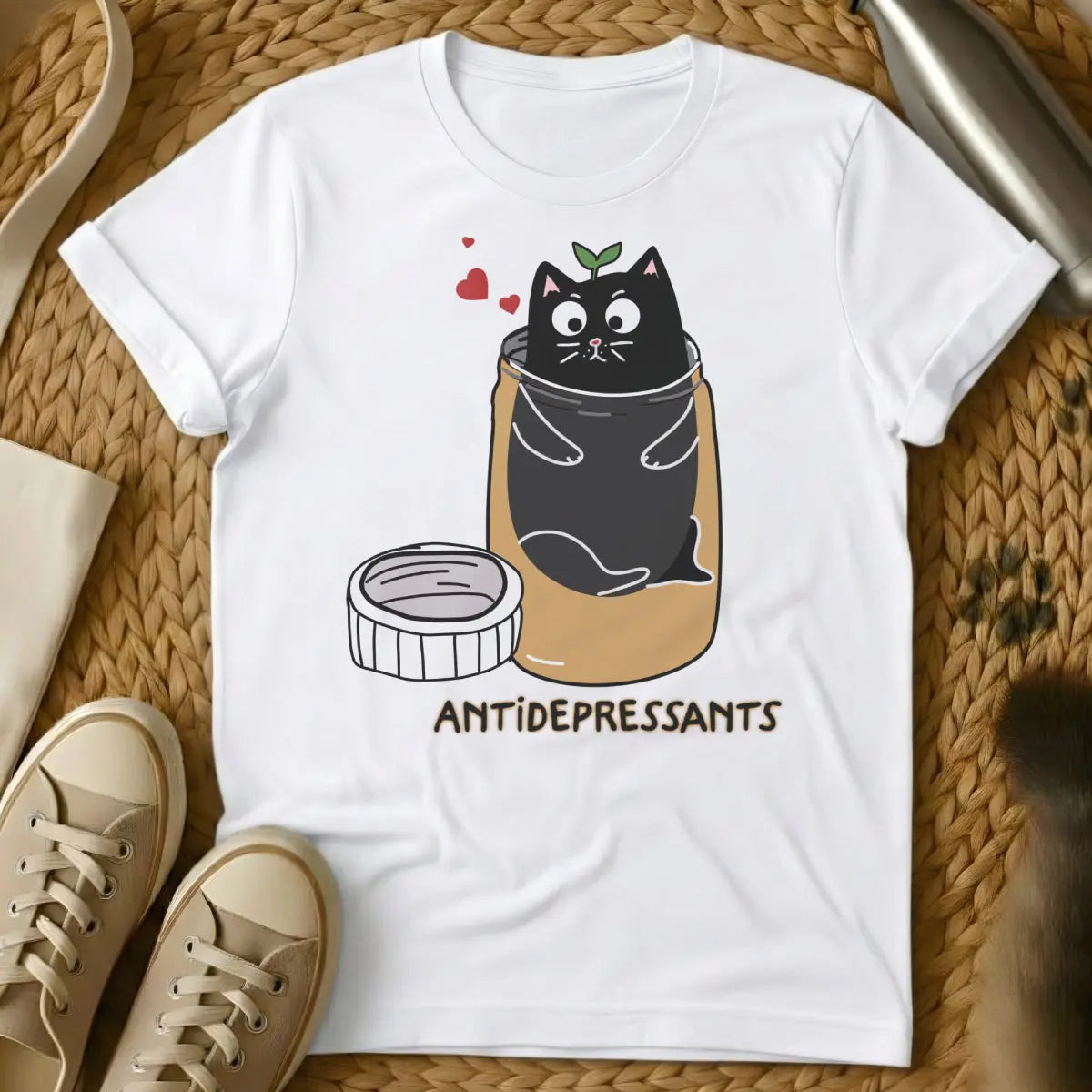 Antidepressants Cat Shirt - White T-Shirt - emotional support cat, feline therapy, mental wellness cat