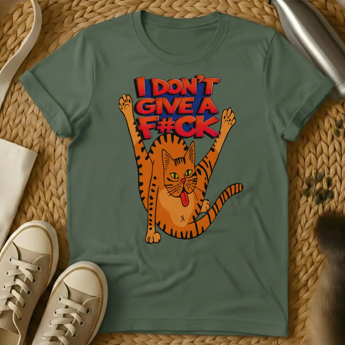 Sarcastic Cat Shirt - Military Green Cat T-Shirt