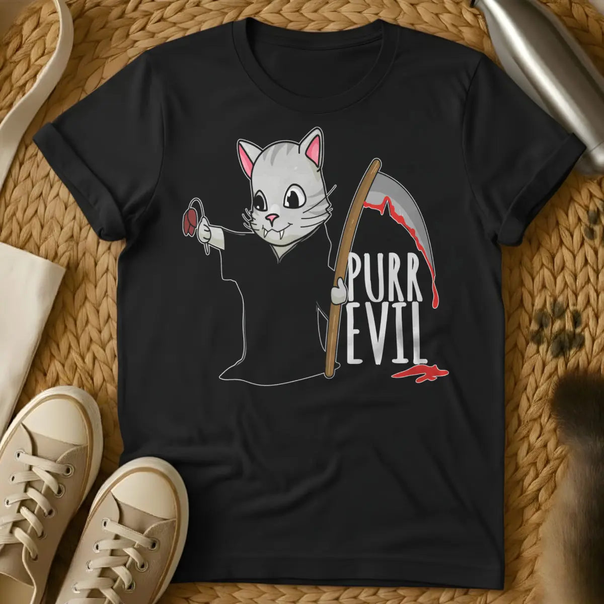Evil Cat Shirt - Black T-Shirt - chaos agent cat, existential cat, feline mastermind