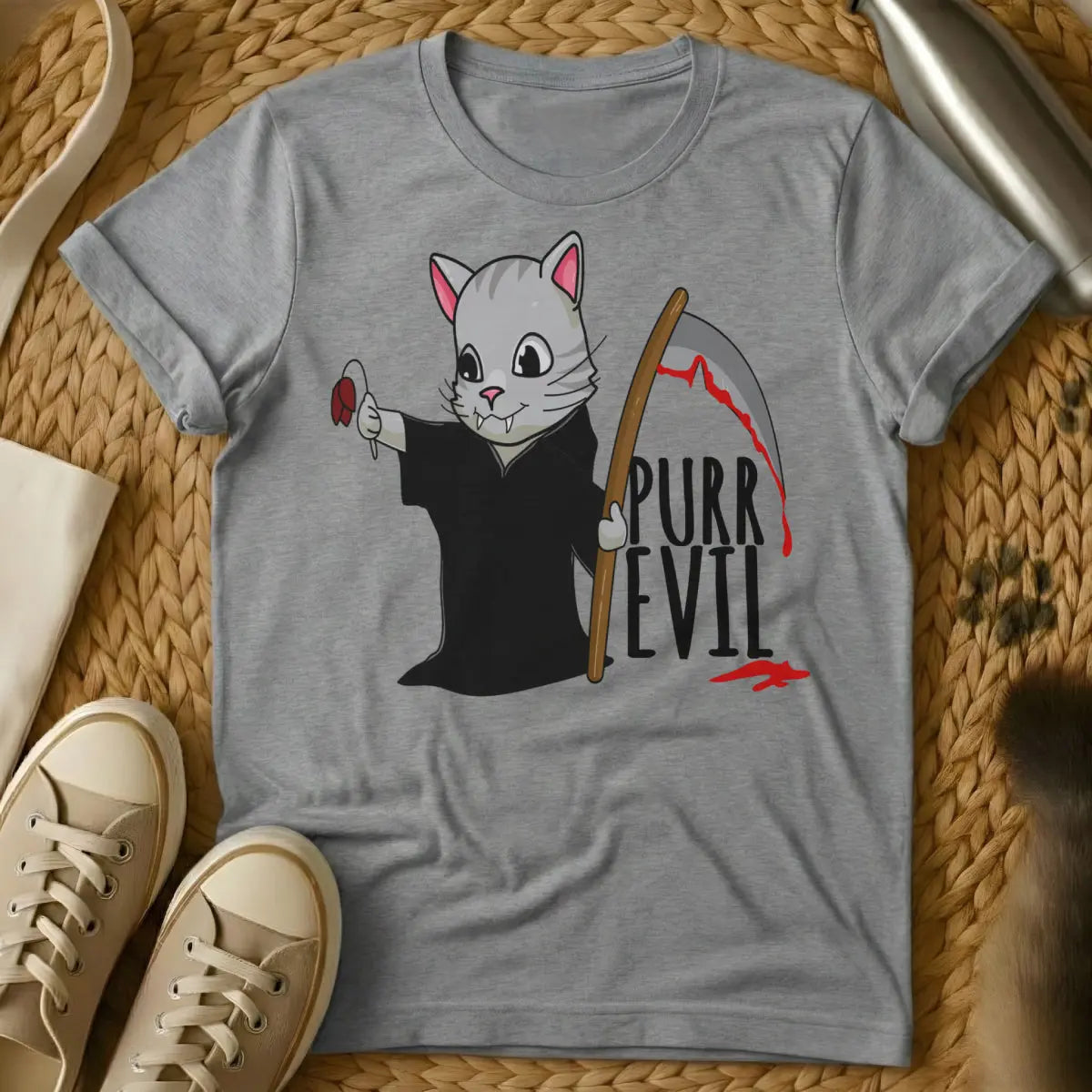 Evil Cat Shirt - Gray T-Shirt - chaos agent cat, existential cat, feline mastermind