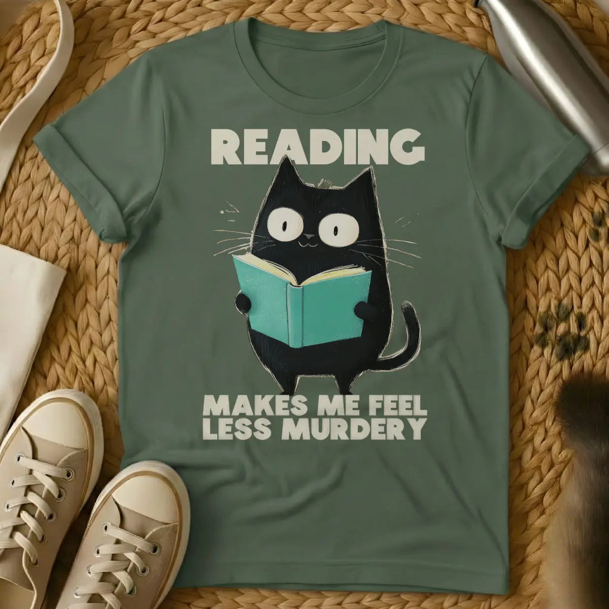 Read Cat Shirt - Military Green Cat T-Shirt