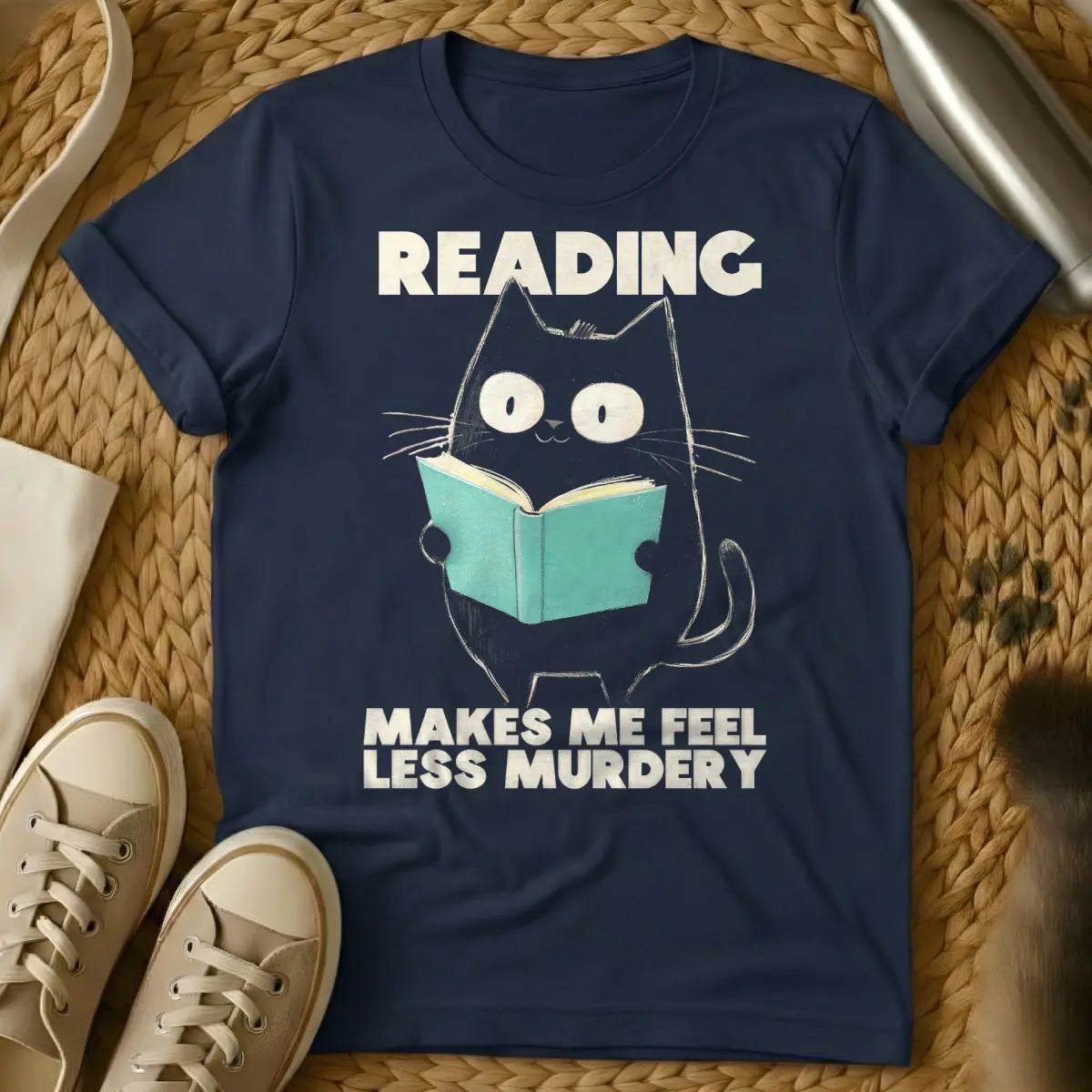 Read Cat Shirt - Navy Cat T-Shirt
