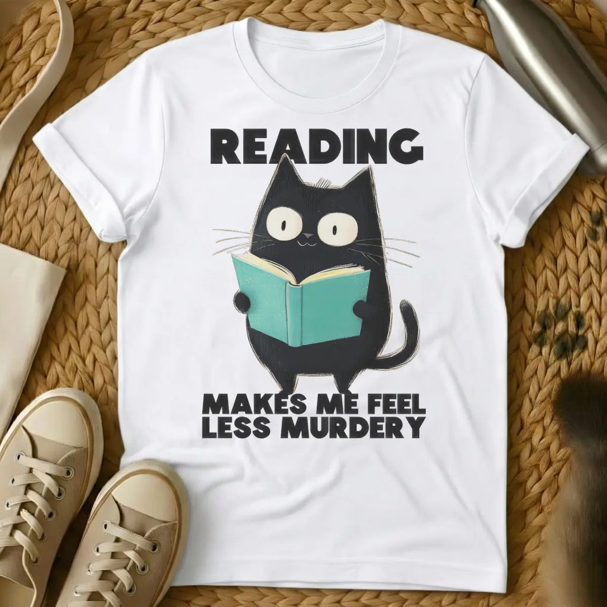 Read Cat Shirt - White Cat T-Shirt